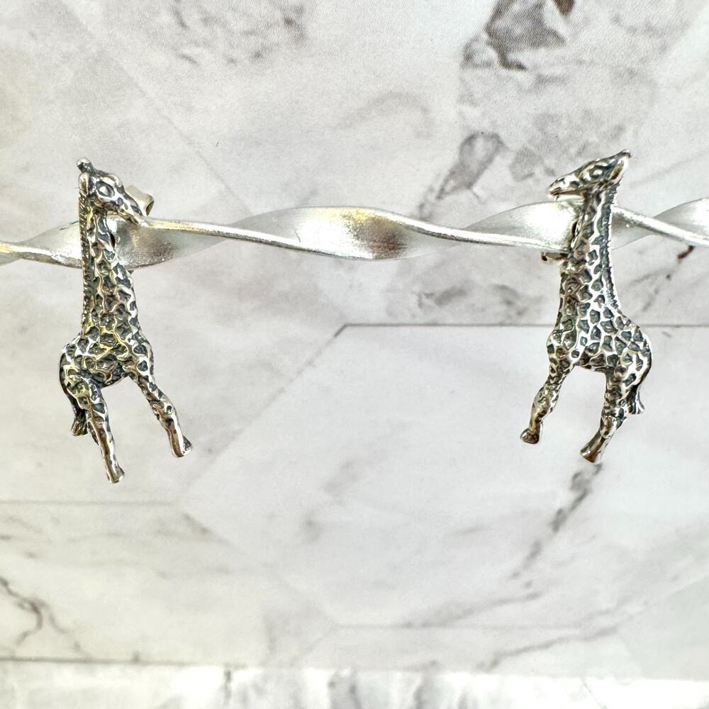 Vintage KBN Kabana Sterling Silver Giraffe Earrings 925 1" Tall Neck Zoo Safari
